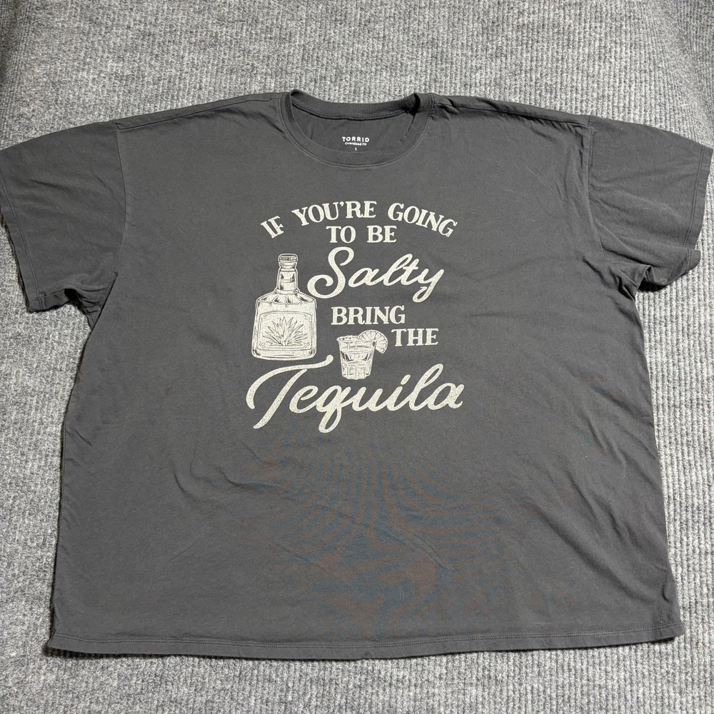 Torrid Womens Plus‎ Size 1 Salty Tequila Graphic T-Shirt Charcoal Gray Oversized